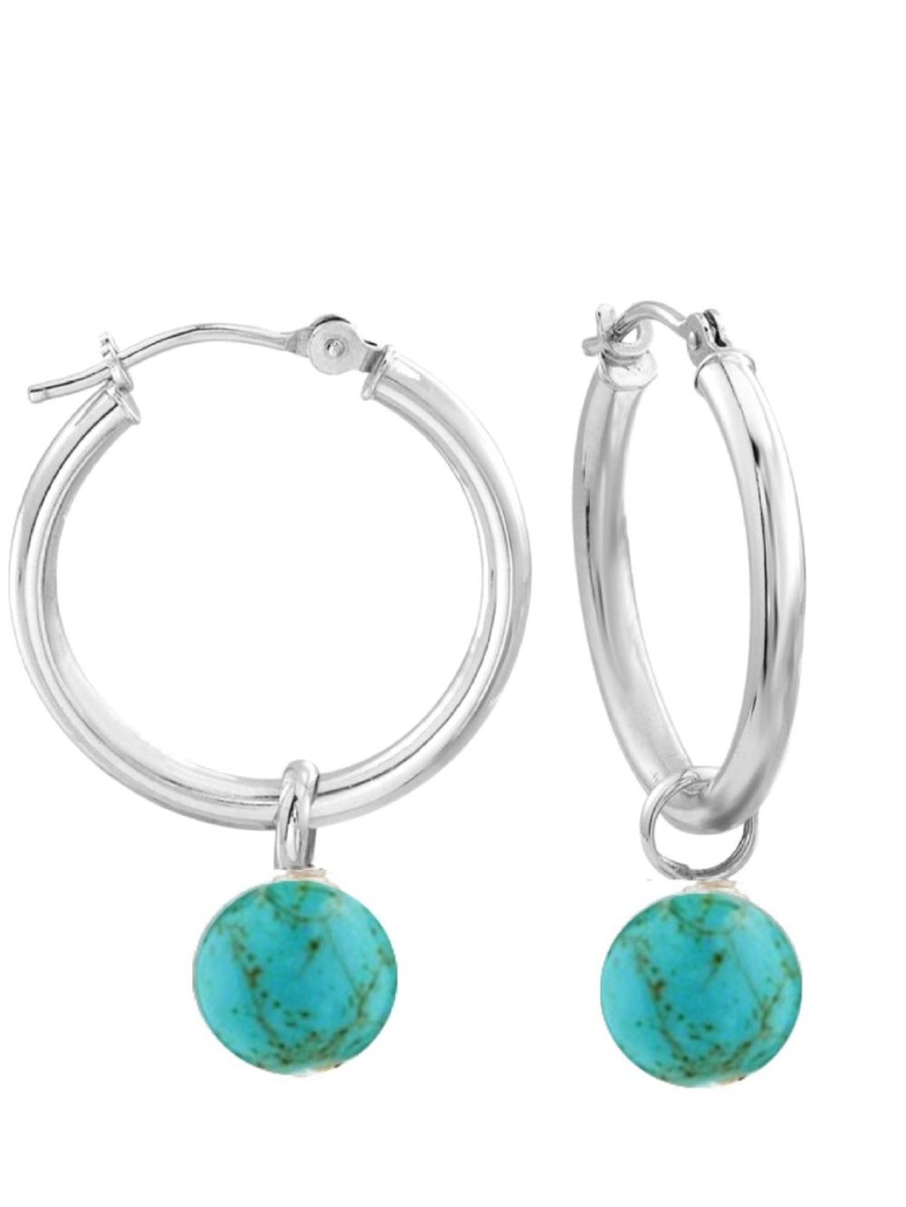 New Silver Plated Turquoise Hoop Earrings